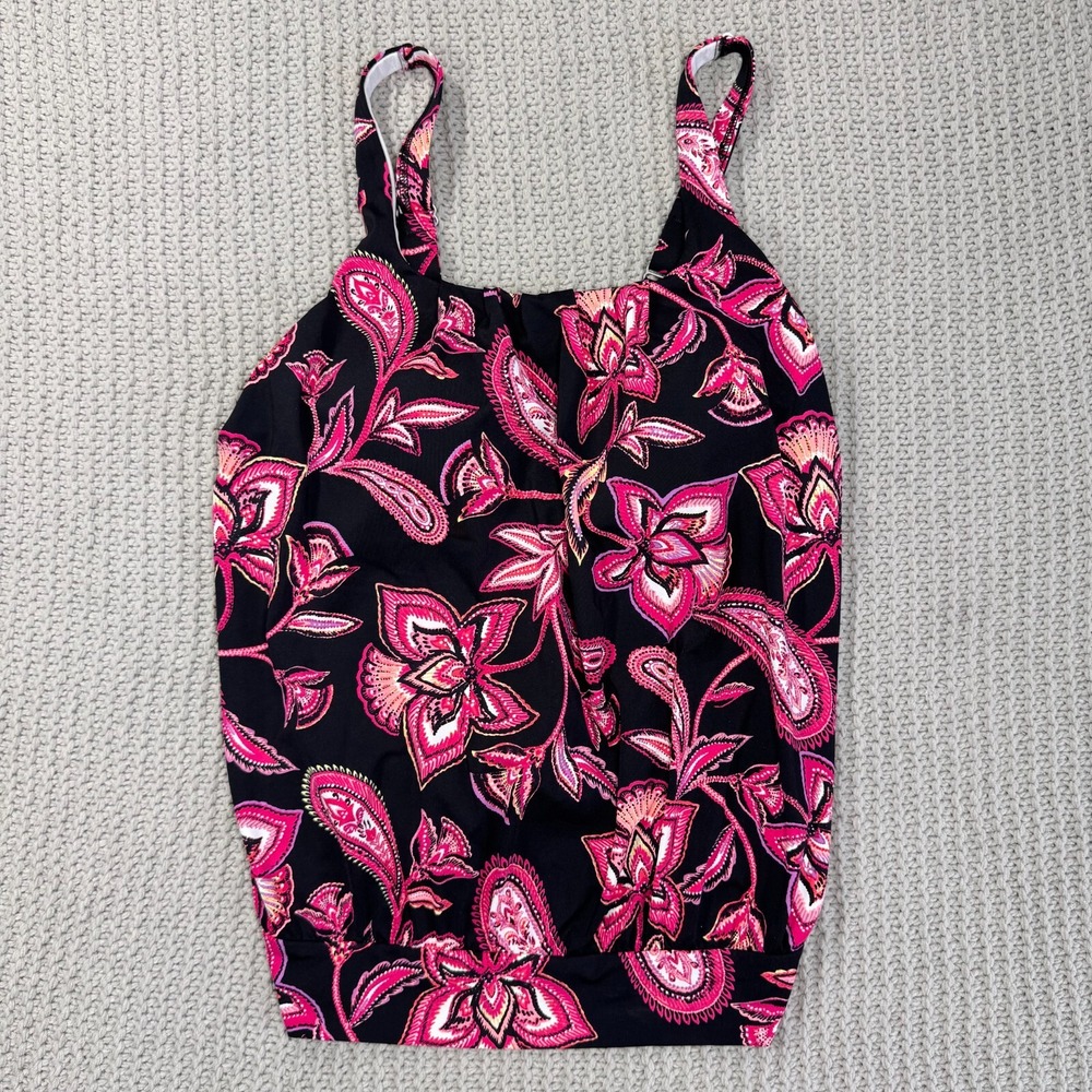 Lands End Tankini Swimsuit Top 4 Paisley Square Neck Shelf Bra Adjustable Modest